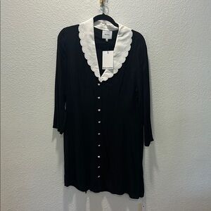Reformation Black and White Babydoll Dress with Bib Collar